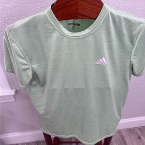adidas Light Green Short Sleeve Tee with Pink Logo